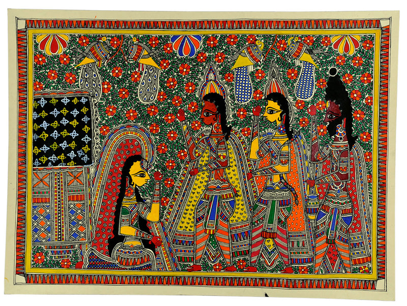 Lord Rama & Ahalya -Madhubani Painting on Handmade Paper