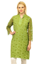 Cool Olive Green Embroidered Cotton Kurti