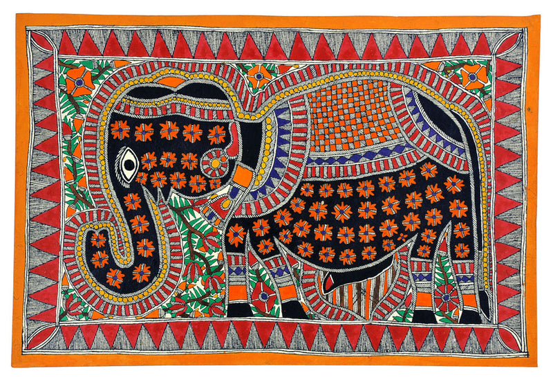 Beautiful Elephant - Mithila Folkart Painting from Bihar