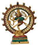 Lord Nataraja Ornate Statue in Coral Turquoise Color