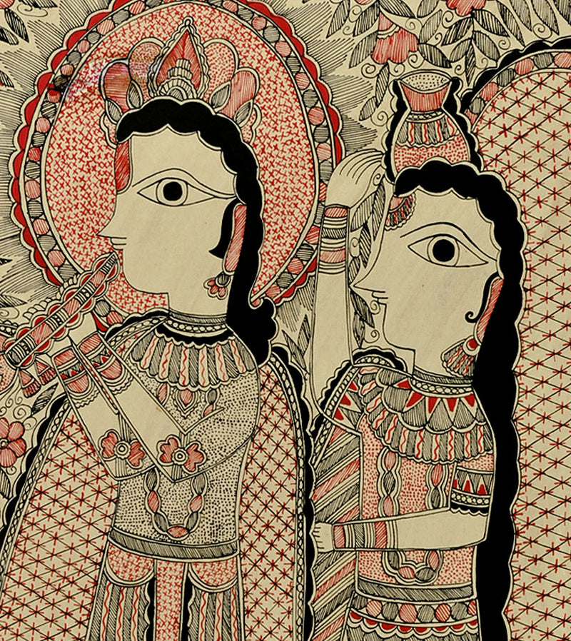 Madhubani Painting 'Radha Krishna'