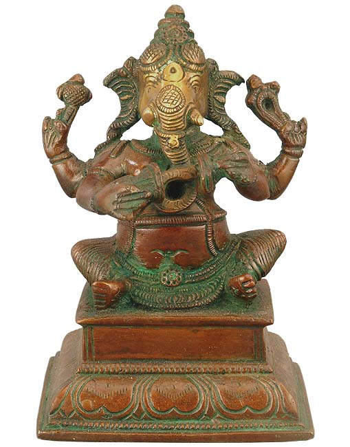 Musician Lord Ganesha - Brass Statue 5.75"