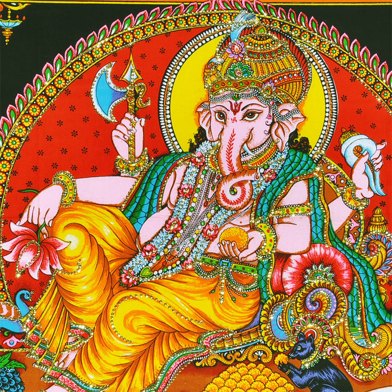 Resting Lord Vinayaka Cotton Painting with Sequin Work