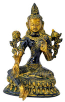 Auspicious Green Tara Antiquated Brass Statue