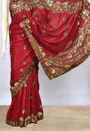 Pomegranate Red Saree with Heavy Sequins Work