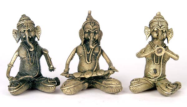 Musician Ganeshas - Set of 3 - Dhokra Sculpture