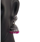 Magenta Beads Traditional Indian Style Sliver Color Jhumki Earrings