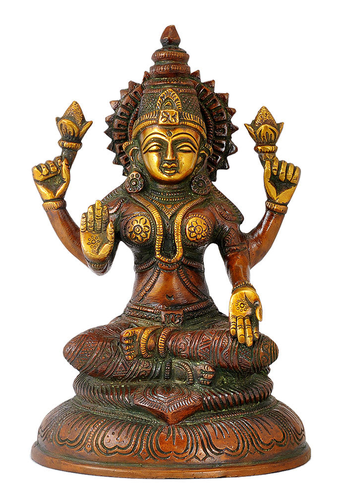 Goddess Lakshmi Statue in Golden Brown Finish
