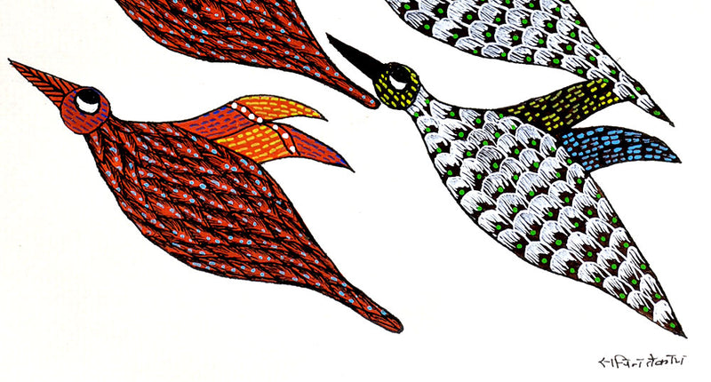 Flying Birds - Gond Tribal Painting