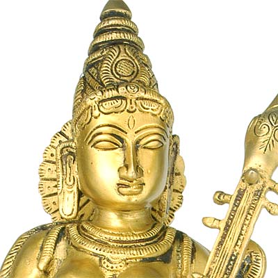 Devi Saraswati standing with Veena - Brass Statue 17"