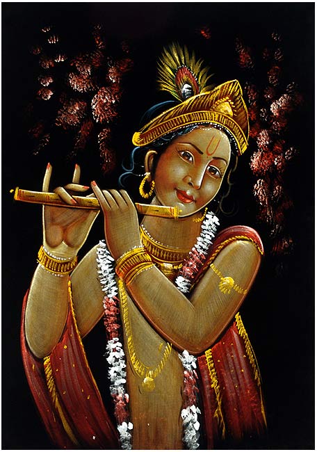 Eternal Musician Lord Krishna - Large Velvet Painting 34"