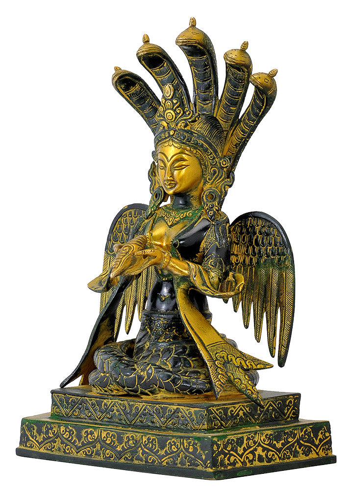 Antiquated Brass Naag Kanya Statue 12.50"