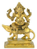 Lord Ganesha Ride on a Rat - Brass Statue 6.50"
