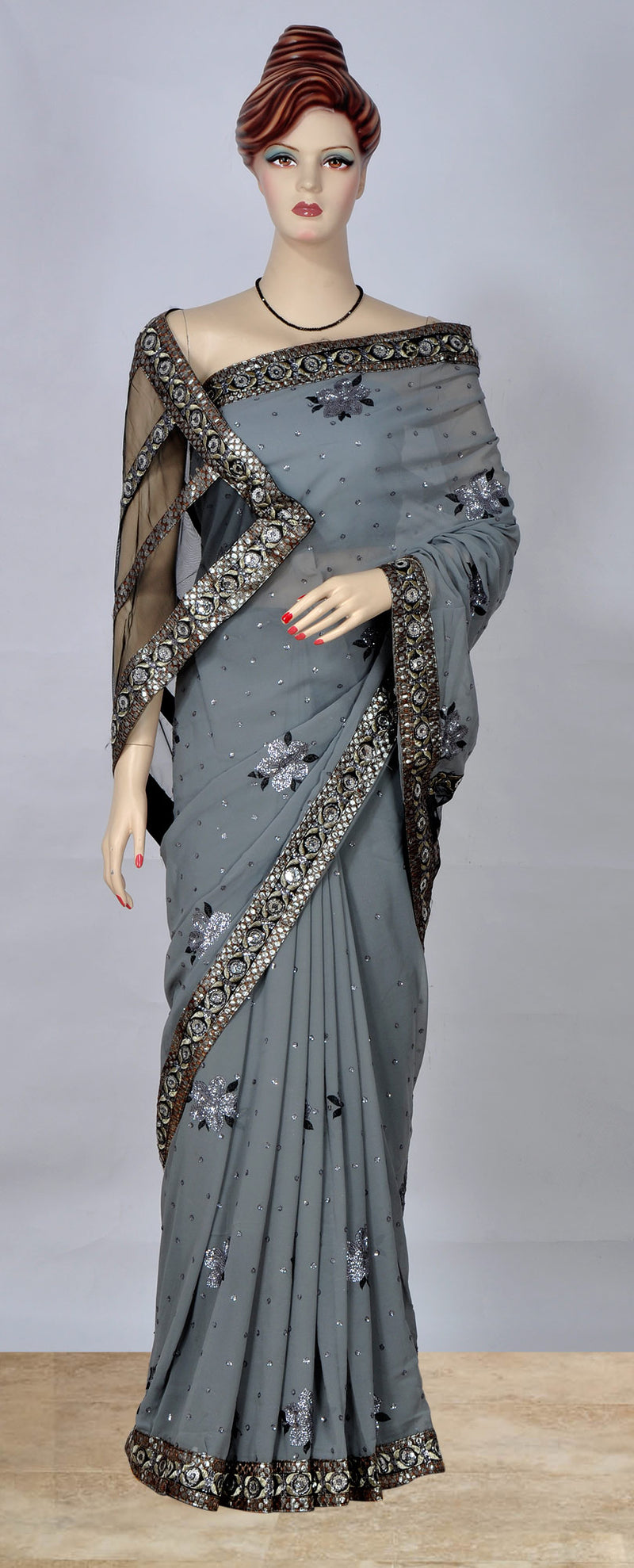 Grey Embroidery Saree with Sequins