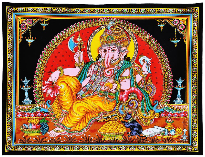 Resting Lord Vinayaka Cotton Painting with Sequin Work