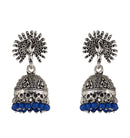 Blue Beads Peacock Beautiful Indian Style Silver Color Jhumki Earrings