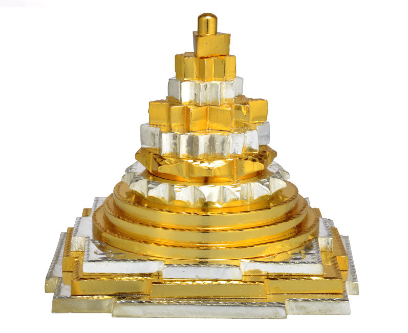 Auspicious Shree Yantra in Golden Silver Finish - Medium