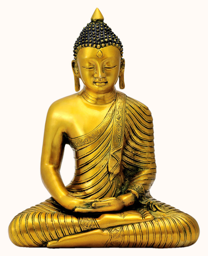 Golden Finish Buddha Meditating Peace Harmony Sculpture