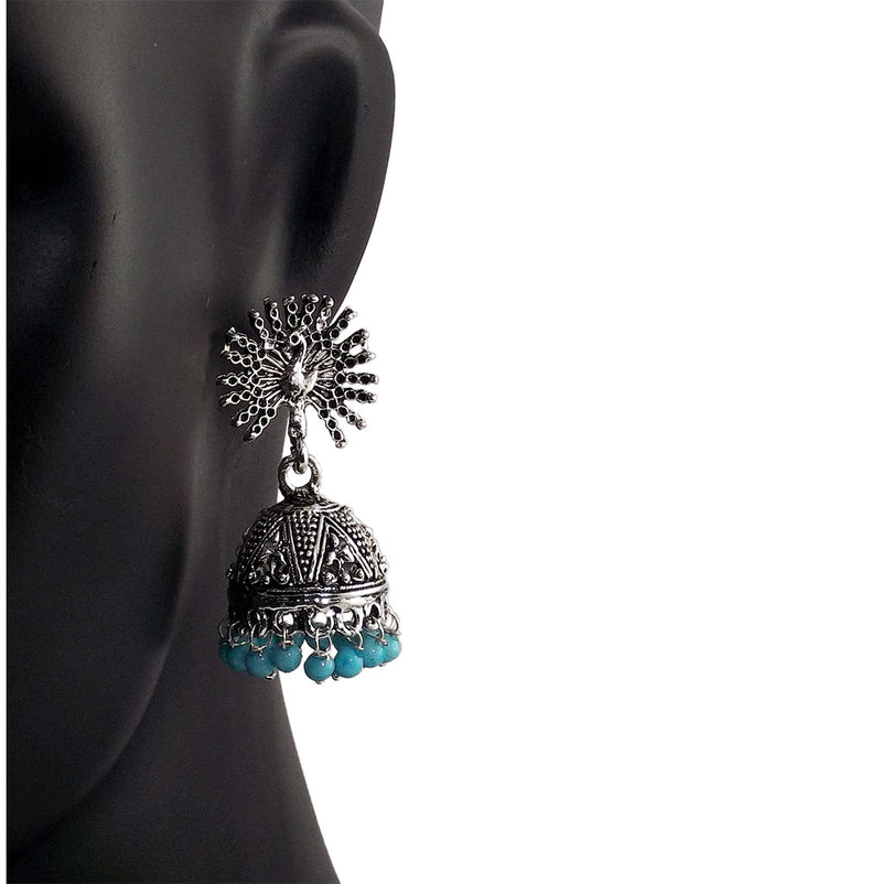 Peacock Beautiful Indian Style Sliver Color Jhumki Earrings