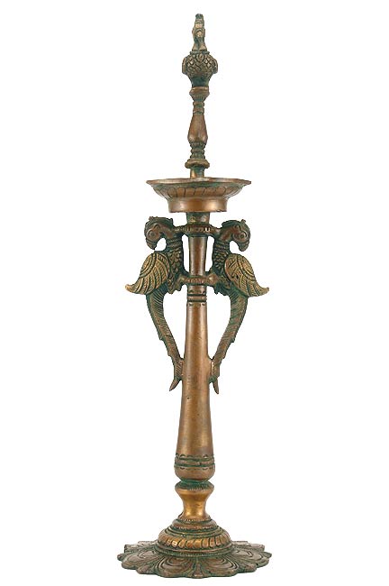 "Massenger of Light" Peacock Brass Lamp