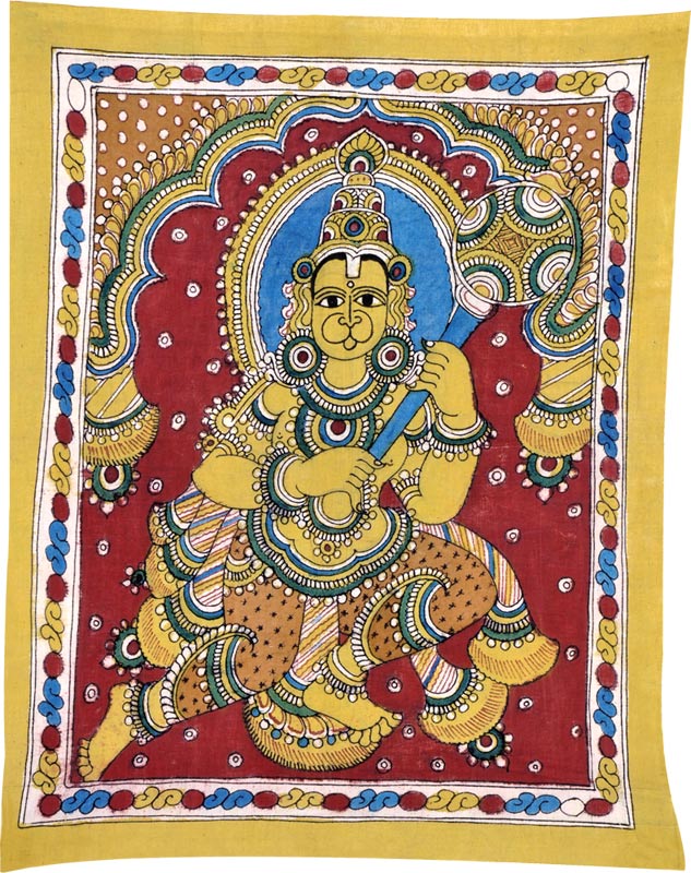 "Gracious Lord Hanuman" Cotton Kalamkari Painting