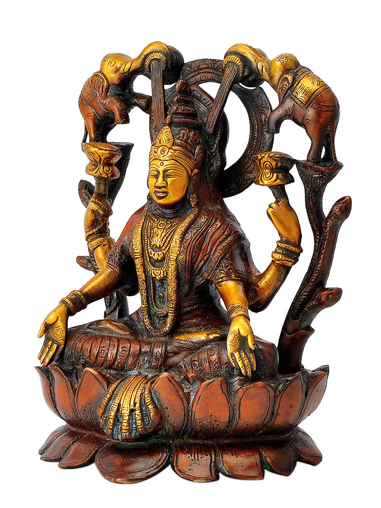Goddess Gaja Laxmi Seated on Lotus 10"