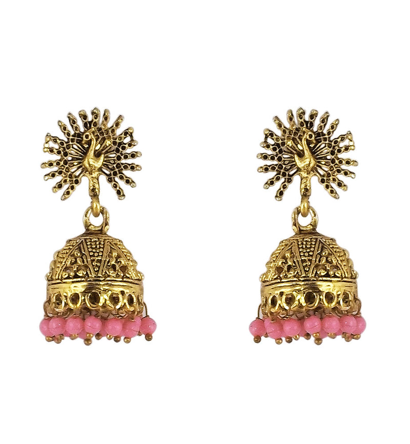 Peacock Beautiful Indian Style Jhumki Earrings Pink