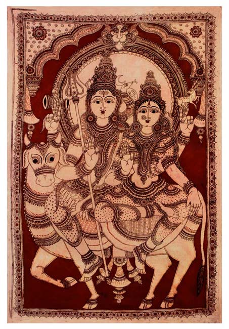 Cosmic Couple Gora Shiva - Large Kalamkari Painting