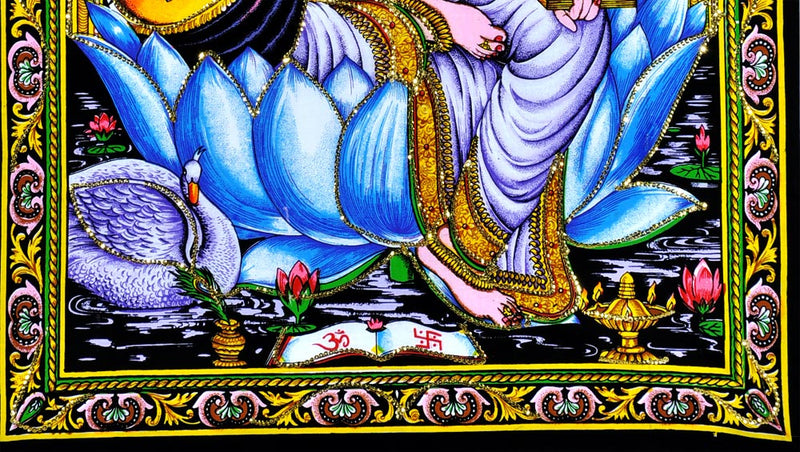 Kamalasna Devi Saraswati - Cloth Print with Sequin Work