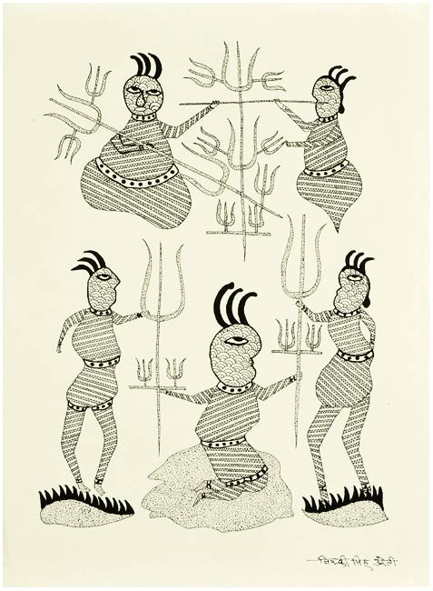 Yogis Practicing Austerity - Gond Painting