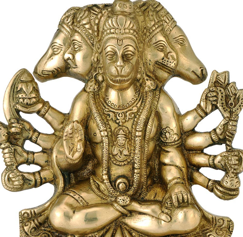 Five Headed Hanuman Ji - Brass Statue 8"