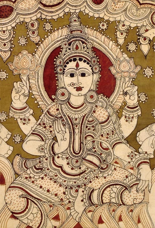 Devi Gajaluxmi Seated on Lotus - Kalamkari Painting