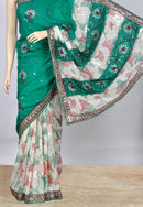 Embroidered Sea Green Fusion Sari with Sequins Work