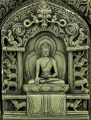 Bhumisparsha Buddha - Brass Wall Plaque 9"