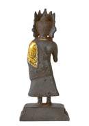 Antiquated Brass Buddha with Ashtamangala Carving on His Robe 8.75"