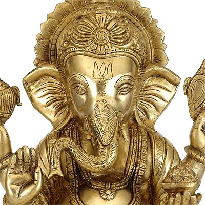Ganesha Loves Modaks - Brass Statuette