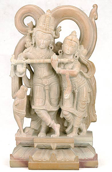Immortal Love Radha Gopal - Stone Sculpture
