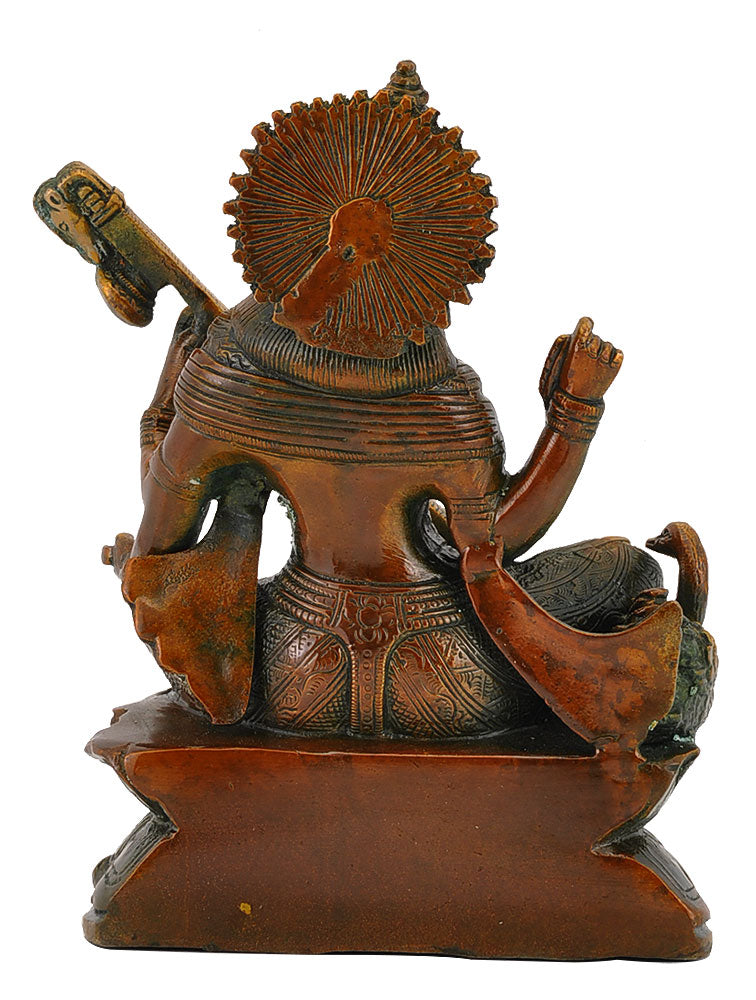 Goddess Saraswati Seated on Lotus Brass Statue 8.75"