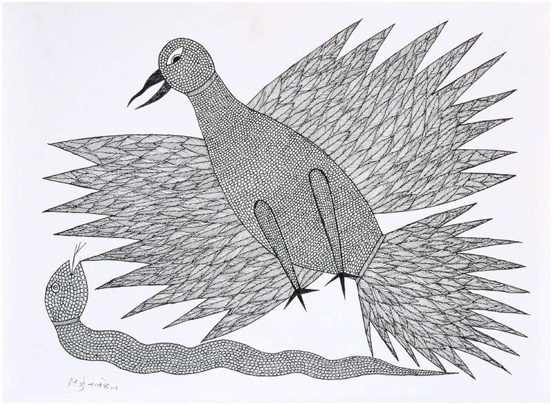 Eagle And Snake - Gond Painting