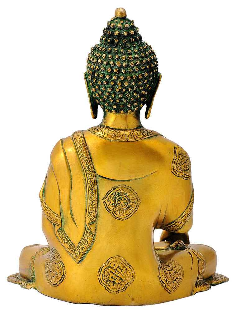 Buddha with Ashtamangala Symbols Carved on His Robe 14"