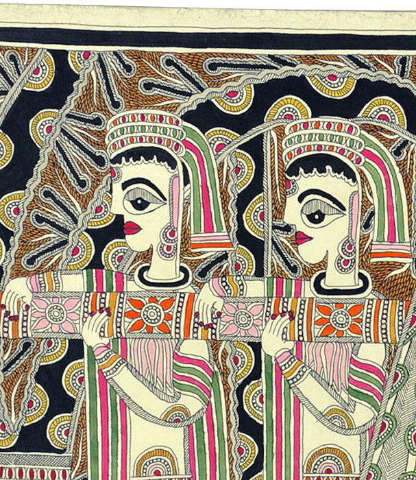 Bride and Groom on Palanquin- Madhubani Folk Art Painting