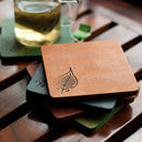 Engraved Leaf Wooden Coasters Set of 5