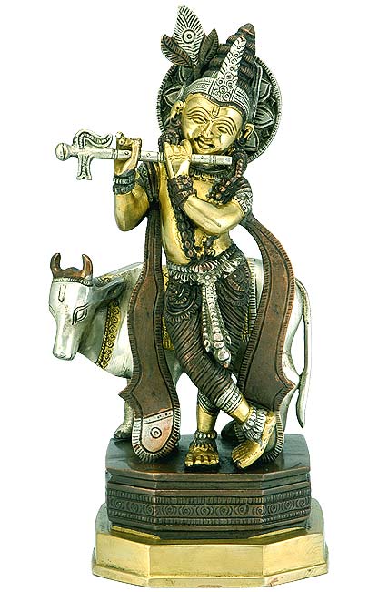Shri Krishna with Cow Fine Brass Sculpture