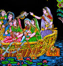 Lord Krishna Playing Flute in a Boat with Gopis