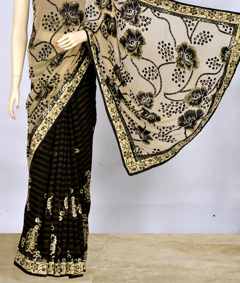 Neutral Saree with Beautiful Floral Work