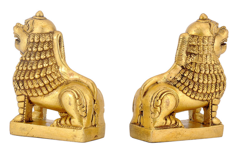 Brass Temple Lion Pair