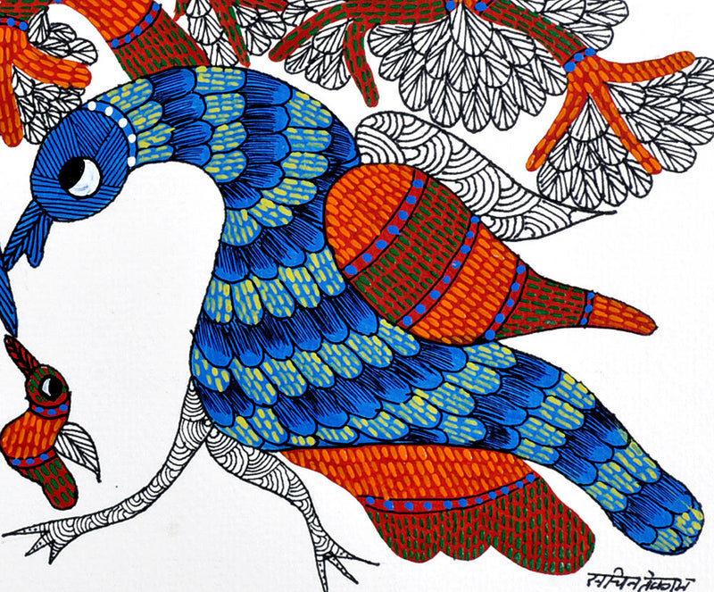 Bird Family - Gond Tribal Painting