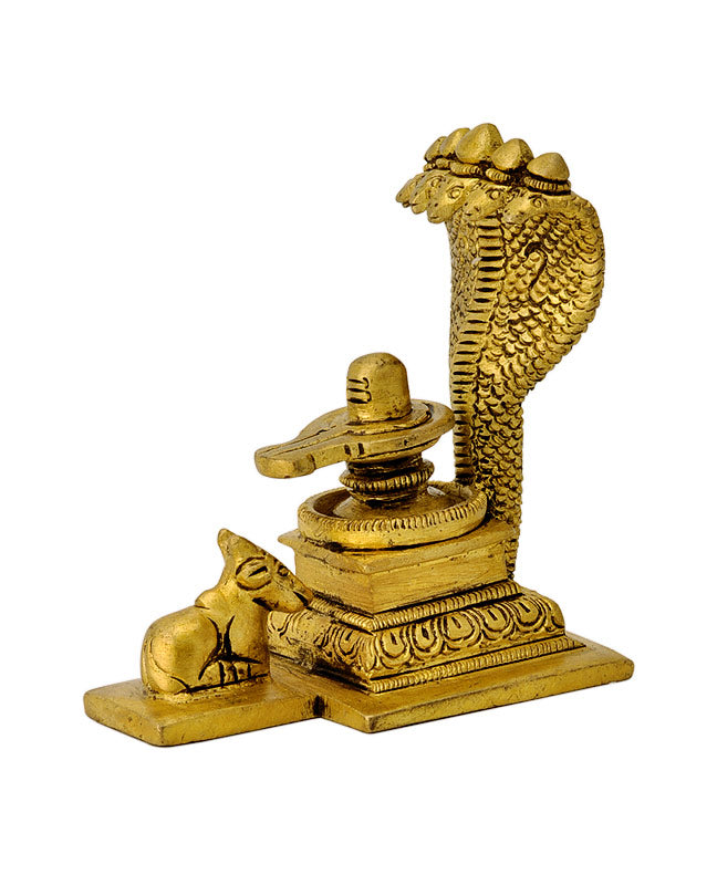 Brass Shivaling Protected by Sheshnag and Nandi