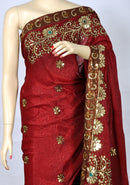 Pomegranate Red Saree with Heavy Sequins Work