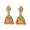 Golden Jhumki Embellished with Saffron Beads